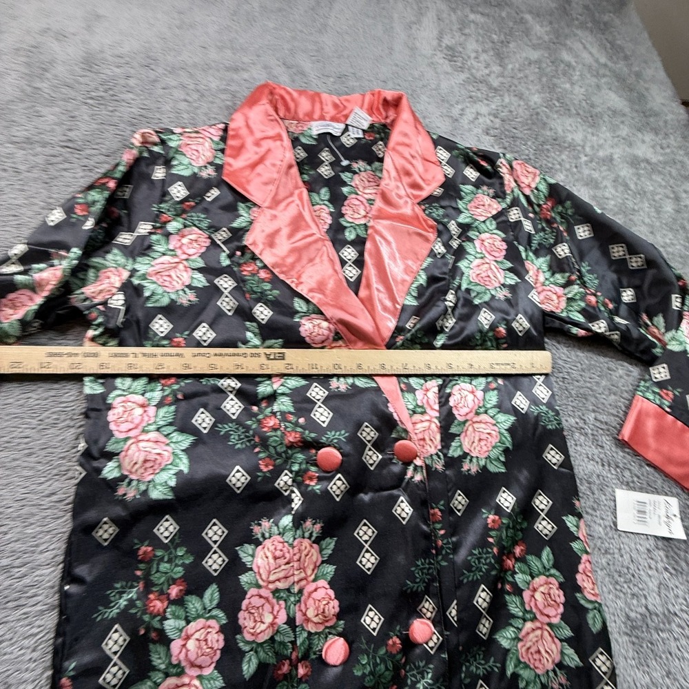 Kathryn Womens S Satin Robe NWT Black Pink Floral Print Long Sleeve Sleepwear - Picture 5 of 6